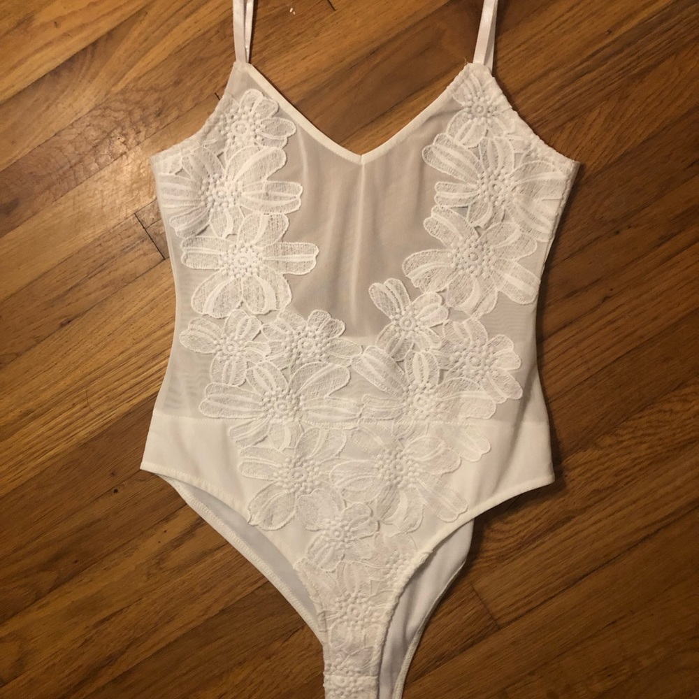 Ivory floral embroidered sexy bodysuit